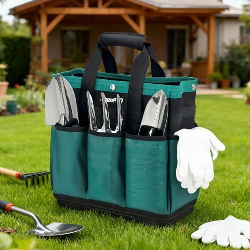 GRENPRO Heavy Duty Garden Tool Bag, Molded Bottom, 10 Pockets, Dark Green - size: 13" Garden Tool Bag