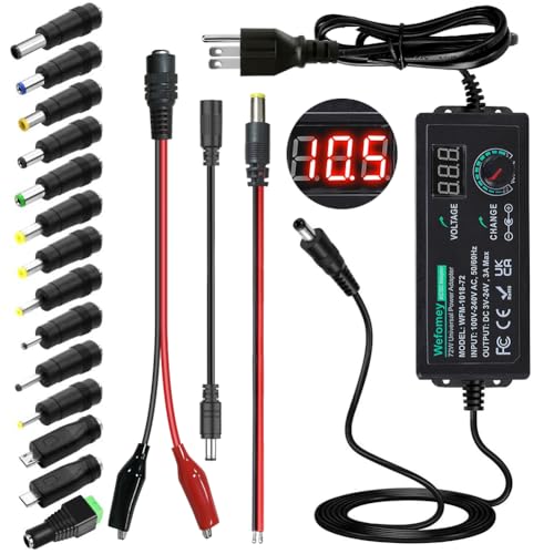 Universal Power Supply 3V~24V 3A 72W Adjustable Variable 3V 5V 6V 9V 12V 15V 18V 20V 24V AC/DC Adapter Charger, 100V-240V AC to DC Converter with 14 Tips and Polarity Converter - style: 3~24V3A 72W