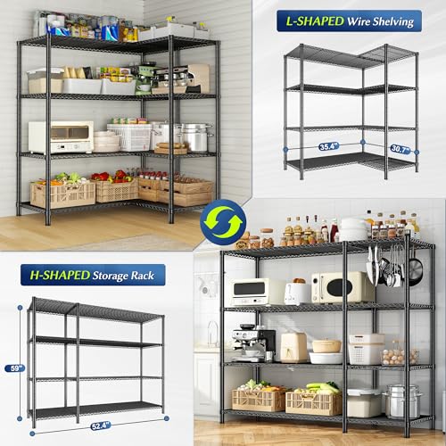 Romorgniz 52.4" W Storage Shelves, 1120LBS Heavy-Duty&L-Shaped for Kitchen - size: 13.78"D x 52.36"W x 59"H