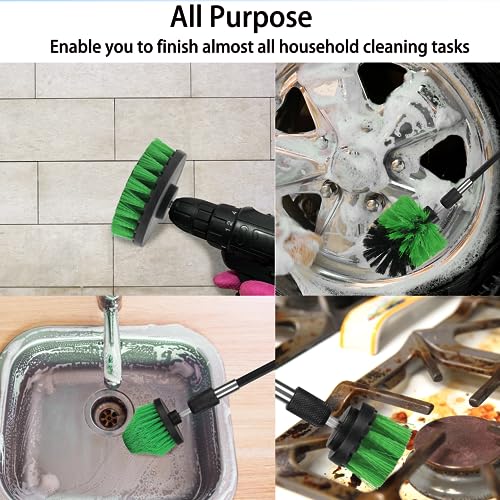 8 Pack Drill Brush Attachment Set,1/4in Power Scrubber Brush + Extend Long Rod, Multi-Purpose Brush Drill Attachment, Power Cleaning Scrub Brush for Bathroom, Tub, Tile(Green) - color: Green