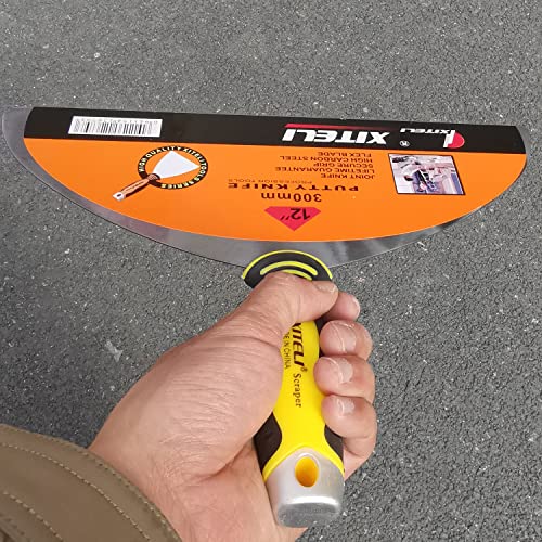 Large Putty Scraper 12" Stainless Steel Putty Knives with Plastic Ergonomic Handle for Taping Paint Wall Floor Tile, Metal Spackle Tools Knife,Remover for Wood, Wallpaper Scraper (12") - size: 12"