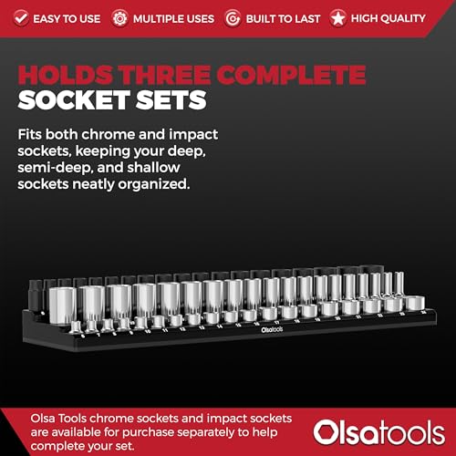 Olsa Tools Magnetic Socket Holder 3/8-Inch Drive Metric, Black, 54 Slots - color: Black, size: 3/8-Inch Drive, Metric