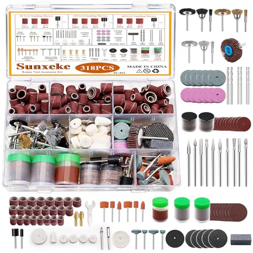 318 Piece Rotary Tool Accessories Kit with Sanding Drum, 1/8 Inch Shank Universal Fit Rotary Tool Bits for Sanding, Cutting, Grinding, Polishing, Cleaning, Drilling, Engraving, Woodworking DIY - color: 138pcs-22 Styles