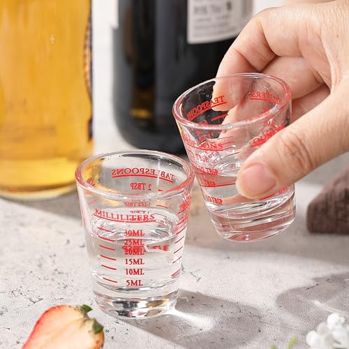 Shot Glass Measuring Cup, 2PCS Measuring Shot Glasses, Thick Base Liquid Measuring Cup for Espresso Shot Glass and Measuring Glasses, Four Different Units of Measure(1 OZ, 2 TBS, 6 TSP, 30 ML)