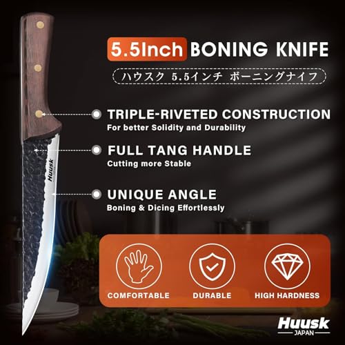 Huusk Boning Knife for Meat Cutting with Leather Sheath - size: 6 inches