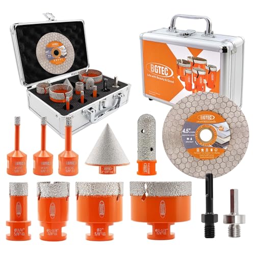 BGTEC Diamond Core Drill Bit 12PCS, Tile Hole Saw Kit 1/4" - 2-1/2" - size: 12 pcs - 6/6/8/19/35/50/65mm & 115mm Blade, style: Flash Toothed