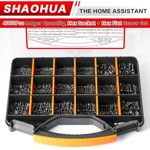 4071Pcs M2 M3 M4 M5 Nuts and Bolts Assortment Kit, 39 Size Metric Screw Assortment 4MM to 30MM Hex Socket & Flat Head Machine Screws w/Portable Box and Hex Drill Bits, Galvanized Rustproof - size: J. M2 M3 M4 M5