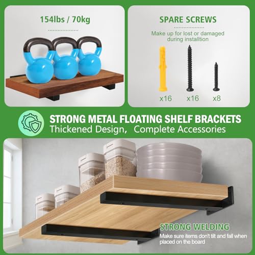 16 Inch Floating Shelf Brackets Heavy Duty, Square Shelving Brackets, Metal Floating Shelf Supports, Black Wall Mount Brackets 4 Pack - size: 16 Inch