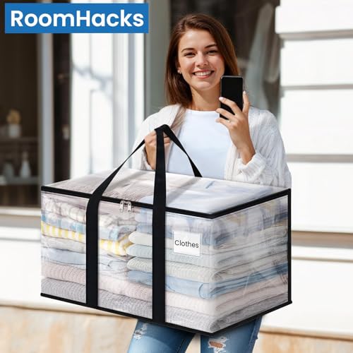 RoomHacks Moving Bags, Heavy Duty Large Storage Bags, 100L, 6 Pack, Clear - size: 100L- 6Packs