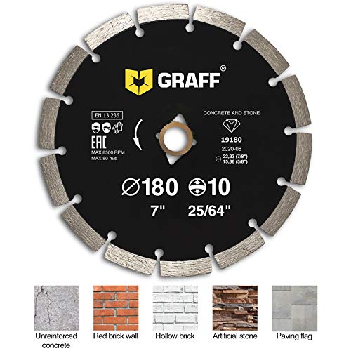 7 Inch Diamond Blade for Angle Grinder — Diamond Cutting Wheel for Cutting Stone, Marble, Granite, Brick, Masonry, Paving Flag, Concrete — Diamond Saw Blades Segment Height 0.394” (10 mm) — GRAFF - size: Ø 7 Inch Segment, style: Diamond Segment Blades