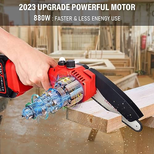 Tietoc Mini Chainsaw 6-Inch with 2 Batteries, Electric Saw, Stocking Stuffers Christmas Birthday Gifts Present for women mom wife Adults, Cool Gadgets 2025 - color: Red - 6 Inch
