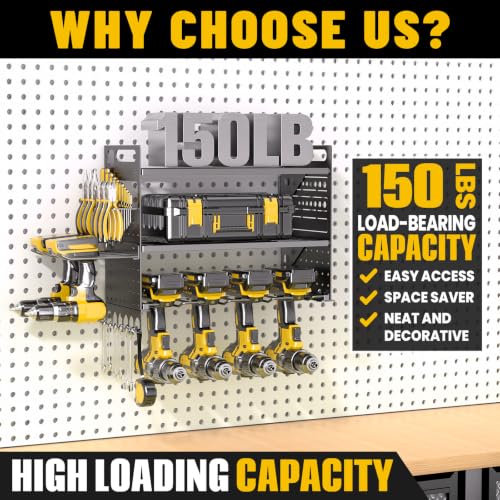 16.5" W Power Tool Organizer Wall Mount, 3-Layer,6 Drill Holders - color: Black, size: 6 Drills Holder-3 Layers