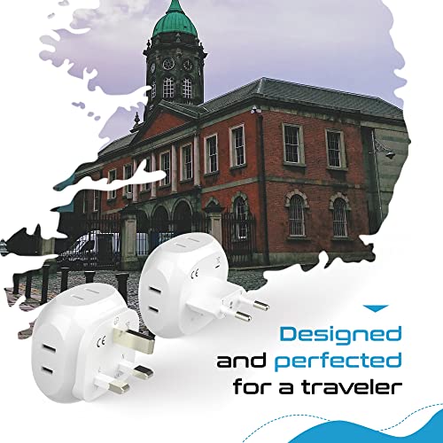 Ceptics Europe Travel Adapter Plug Set Schuko - 4 Input - Ultra Compact - Light Weight Type C, Type G - USA to Any Type C, G Countries UK, Ireland, Germany, France - 4 Pack (PT-9C-7-4PK),White - size: 4 Pack, style: Type C , G - Europe 2 pack set