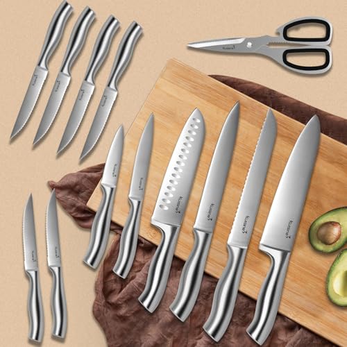 Kuisine Premium Sharp Knife Set,High Carbon Stainless Steel Sharper Blade Ergonomic Non-slip Handle,Kitchen Block Knife Set Chef Knife Block Set with Built-in Sharpener(Acacia, 15PCS) - color: ET Acacia Wood