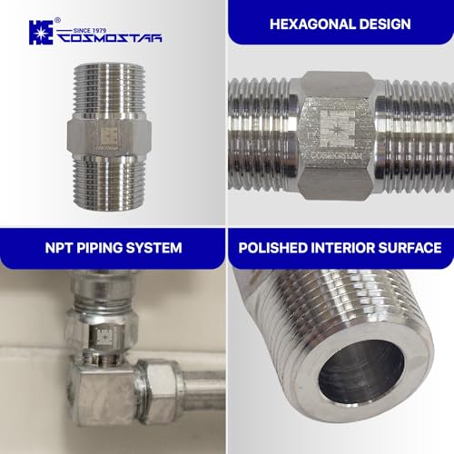 Cosmostar 2 PCS 3/4" Male Hex Nipple Pipe Fittings, 304 Stainless Steel NPT Threaded Pipe Connector, Durable Pipe Adapter for Plumbing & Industrial Use - size: 3/4" NPT-2pcs