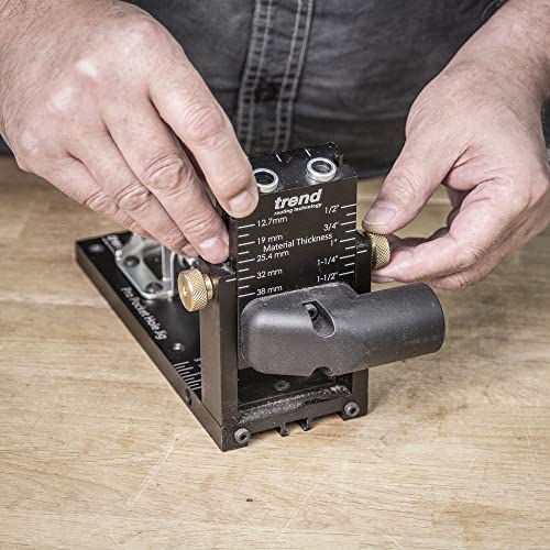 Trend Pocket Hole Jig Kit with Dual Column Jig, Face Clamp, HSS Drill Bit & Depth Setting Collar, 2 Square Bit Drives & 100 Pocket Hole Screws, PH/JIG