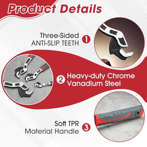 Self Adjusting Pipe Wrench, 6”8”10”12” Self Locking Wrench Set with Forged Double Threaded Jaws for Pipes Nuts Bolts and Plumbing Repair