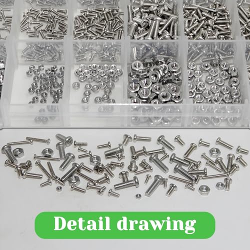 1150Pcs 304 Stainless Steel Metric Micro Screws Nuts Assortment, M1 M1.2 M1.4 M1.6 M1.7 M2 M2.5 M3 Sizes, Phillips Pan Head, Fully Threaded Kit for Arduino, RC Models, Electronics, DIY Projects - size: M1/1.2/1.4/1.6/1.7/2/2.5/3-1150Pcs