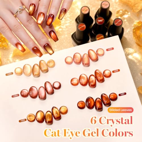 Beetles Fall Cat Eye Gel Nail Polish Set - Gilded Leaves 6 Colors - color: A - Glass Cat Eye | Gilded Leaves
