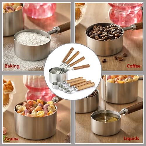 Stainless Steel Metal Measuring Cups and Spoons Set, 8 Pack