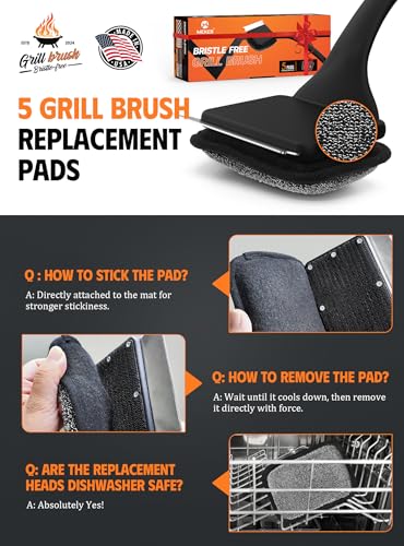MEKER Grill Brush Bristle Replacement Pad, Ultra Safe Cleaning, Grill Cleaner Pad, Grill Brush Replacement Pad, 4 PCS - color: Black-4 Pads