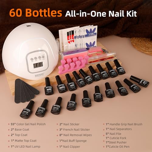 JODSONE 60 PCS Gel Nail Polish Starter Kit with U V Light 55 Colors Gel Polish Base Top Coat for Women and Girls - color: B32