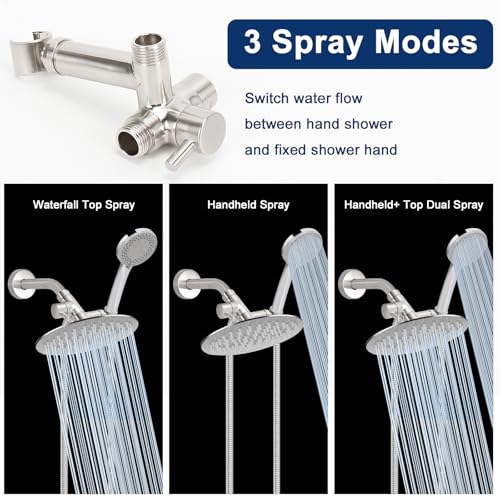 NearMoon Solid Brass Shower Arm Diverter with Handheld Mount, G1/2 3-Way Diverter Valve with Holder Bathroom Universal System Replacement Part for Hand and Fixed Shower Head (Brushed Nickel) - color: Brushed Nickel