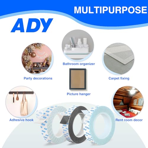 ADY Double Sided Tape Heavy Duty Removable 1in x 20ft, Clear Mounting Tape for Walls, Picture Hanging Strips Damage Free - color: Clear
