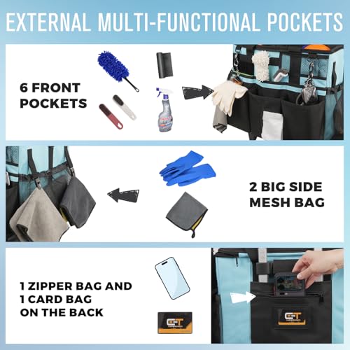 SCAVATA Rolling Cleaning Caddy Bag with Detachable Trolley, Large Cleaning Supplies Organizer with Wheels, Multi Pocket Cleaning Cart with Adjustable Shoulder Strap for Housekeepers & Home, SkyBlue - color: Skyblue