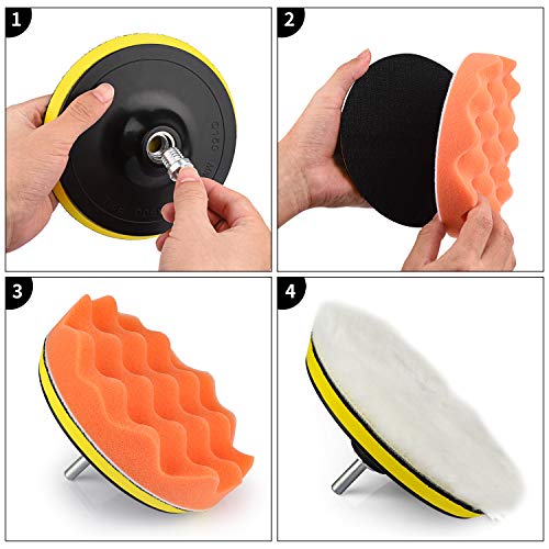 Kshineni Car Buffer Pads 6 Inch Buffing Polishing Pads, 11 Pcs Drill Buffing Kit, Auto Polisher Pads Car Foam Drill for Automotive Polishing, Waxing, Sanding, Sealing Glaze - size: 6Inch-11pcs