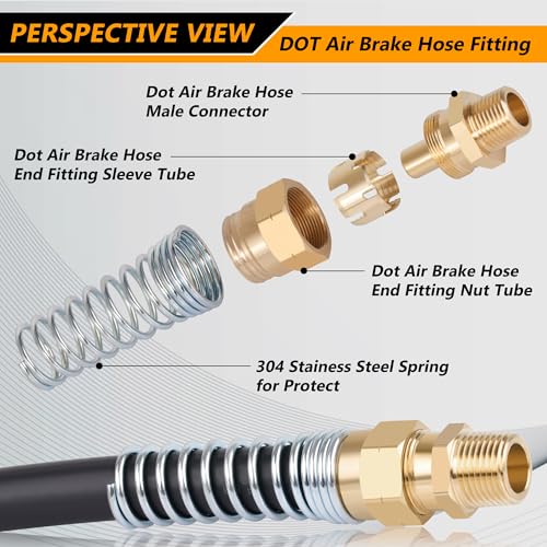16PCS Brass DOT Air Brake Hose End Fitting, 1/2”Hose x 1/2” Male Connector - size: 1/2" Hose X 1/2" Male, style: 16PCS KIT