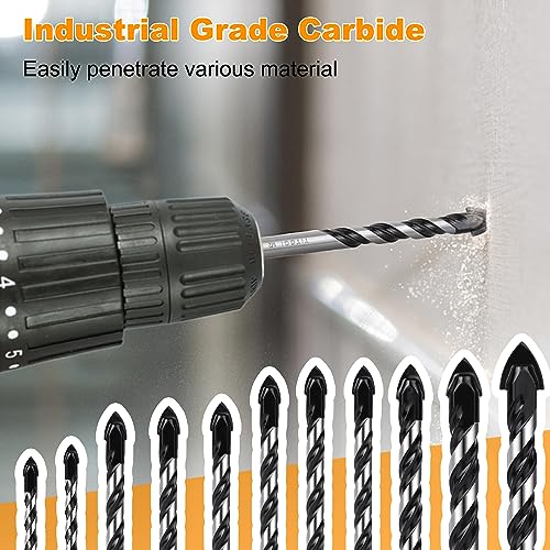 11-Piece Extended Masonry & Concrete Drill Bit Set, Carbide Tips, 1/8"-1/2" - size: 11 pcs 1/8"-1/2" Masonry Drill Bits Set
