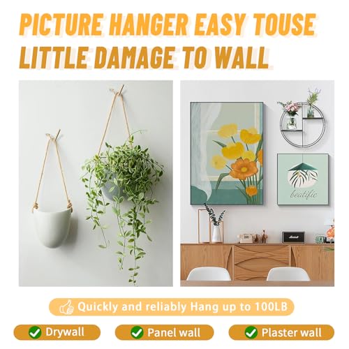 FURHUA 30pcs Aeneous Super Hook Picture Hangers and Office Pack, Drywall Hooks for Hanging Pictures, Wall Hooks, Picture Hangers, Picture Hanging Kit，Hang Art, Clock, Shelves, Mirrors - style: Aeneous