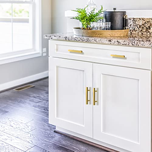 Estmoon 30 Pack Brushed Brass Cabinet Handles 3 Inch Gold Cabinet Pulls Modern Square Drawer Pulls Brass Gold Dresser Pulls Hardware Kitchen Handles for Cabinets and Drawers, 5" Total Length - color: Brushed Brass