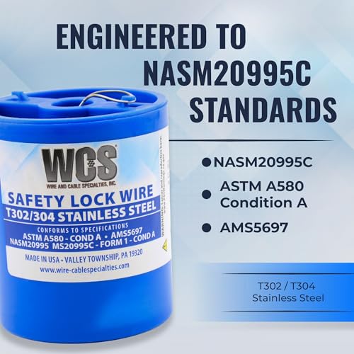 WCS .021 Stainless Steel Safety Lock Wire, T302/304, NASM20995C MS20995C, ASTM A580 Condition A, AMS569, Mechanics Wire for Aircraft, Automotive, & Industrial Use, 1lb Dispenser Can, Approx 840 ft - size: .021 in, style: 1 lb