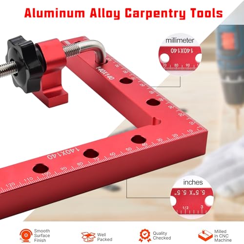 90 Degree Clamp Aluminum Alloy Corner Clamps for Woodworking,5.5" x 5.5"Carpenter Right Angle Clamping Square Tools for Box,Shelves,Picture frames,Drawers Cabinets Position (2 Pack) - style: 14x14cm 2Pack