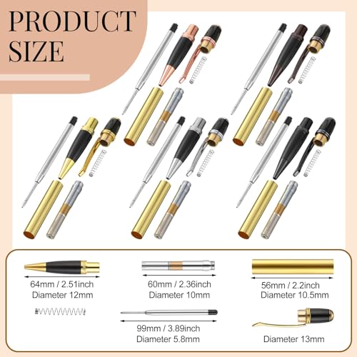Colarr 10 Set Pen Making Kit Include 10 Woodturning Pen Kit 10 Exotic Wood Pen Blanks Twist Ballpoint Pen Kit with Refill Copper Pen Turning Supplies for DIY Pen Making Classroom Teacher Student Gift
