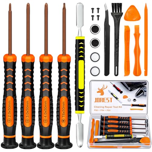 JOREST Cleaning Repair Tool Kit for PS5 PS4, with PH00 PH0 PH1 Phillips and T8 Torx Security Screwdriver set for Sony Playstation 3/4/5 Controller, Console, and Accessories, Crowbars, Tweezer, Screws - style: PS