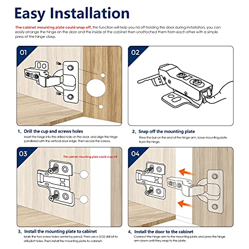 Ravinte European Kitchen Cabinet Hinges, Soft Close, Full Overlay, 10 Pack | 5 Pairs, Satin Nickel, Cabinet Door Hinges, Adjustable Concealed Cabinet Cup Style, Heavy-Duty for Frameless Door - size: Full Overlay