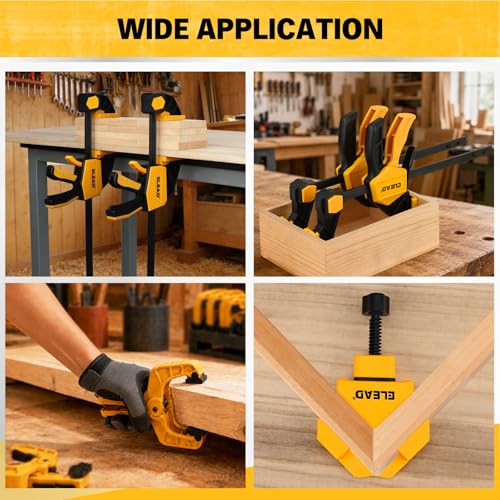 10-Piece Bar Clamps for Woodworking, 4PCS 6-inch & 2PCS 12-inch One-Handed F Clamp/Spreader with 132 LBS Load Limit, Spring Clamps, 90° Angle Clamp, Quick Release Grip - style: 10-Piece