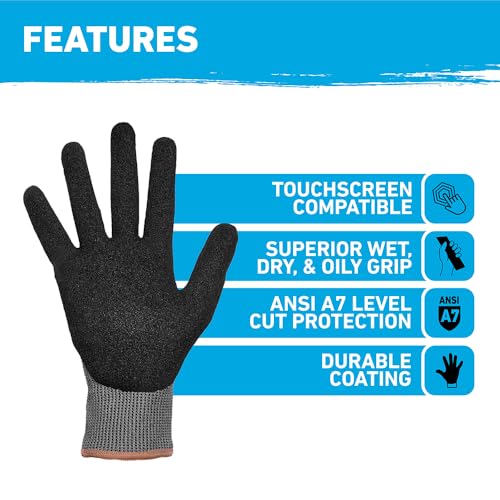 Gorilla Grip A7 Cut Resistant Work Gloves, Nitrile Coated - Small (27235-212B) - color: Grey A7, size: Small