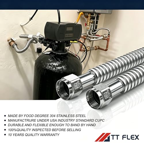 TTFLEX 18" Water Softener Flex Hose 1" x 1" FIP Connector, 0.7" ID, 2Pack - size: 1" FIP x 1" FIP, 18" (0.7" ID)