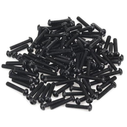 105 Pieces M2 x 10mm Button Head Socket Cap Screws, Thread Pitch 0.4mm, Sutemribor M2 Black Screws, 10.9 Grade Alloy Steel, Black Oxide Finish, Fully Threaded - size: M2 x 10mm, style: Button Head