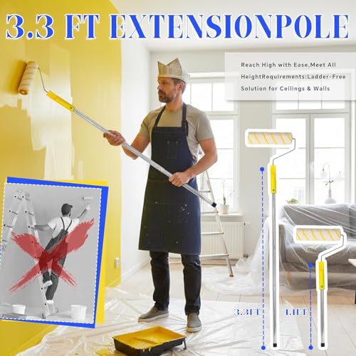 18-Piece Paint Roller Kit with 3.3ft Reinforcing Extension Pole