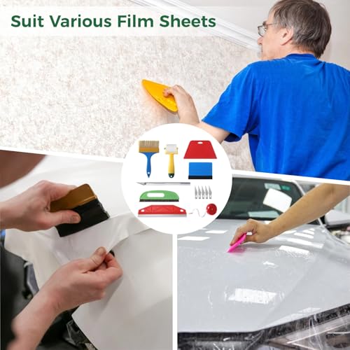 Wallpaper Smoothing Tool Kit, 13 Pcs Smoother Tools with Squeegee, Wallpaper Brush, Seam Roller, Measure Tape, Vinyl Cutter, Craft Cutter with 5 Replacement Blades for Contact Paper, Glass Film