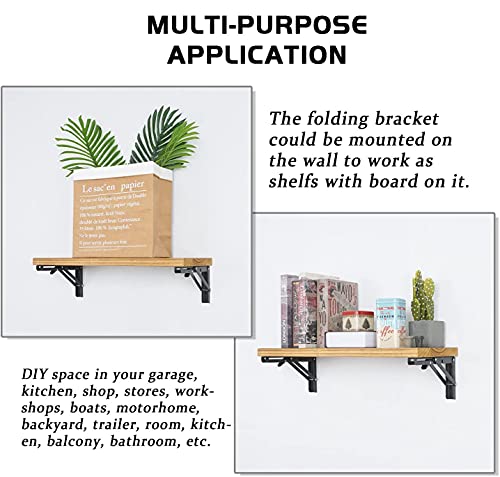 Folding Shelf Brackets - 8 Inch 8 Packs Heavy Duty Metal Collapsible Wall Mounted Bracket, Space Saving for Bench Table - size: 8 Inch- 8 Packs