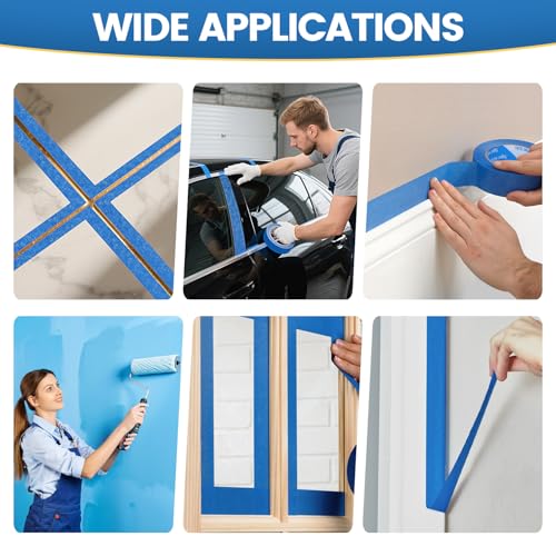 Blue Painters Tape, 6 Rolls Paint Tape 1 Inch Wide (0.98 in. x 55 Yds) Blue Masking Tape Protects Surfaces, Painter's Tape for Indoor and Outdoor Use, Easy Removal (6PCS)