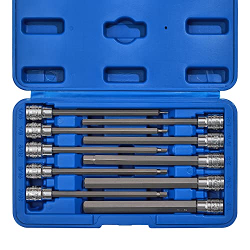 Mayouko 3/8" Drive Extra Long Allen Hex Bit Socket Set, S2&CR-V, SAE, 10 Pieces, 1/16 Inch - 1/2 Inch - style: Hex(SAE)
