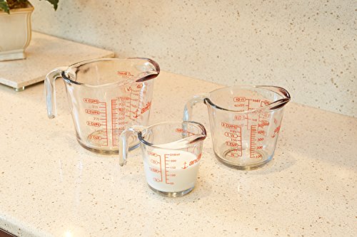 Anchor Hocking Glass Measuring Cups, 3 Piece Set (1 Cup, 2 Cup, 4 Cup liquid measuring cups) - style: 3pc Set