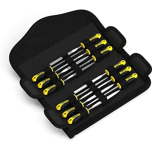 TARIST 12PCS Needle File Set with Tool Bag, Small File Set Includes 6pcs Jewlers Files & 6 Steel Files for Metal, Jewlers, Wood, Leather and Plastic - style: Needle File - 12 pcs